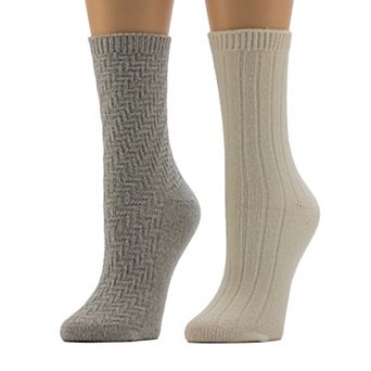 Women's Cuddl Duds® Plushfill 2-Pack Static Texture Twist Rib Crew Socks