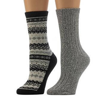 Women's Cuddl Duds® Plushfill 2-Pair Pack Geo Fairisle Crew Socks
