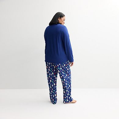Plus Size Jammies For Your Families® Holiday Jumble Pajama Top & Pajama Bottoms Set