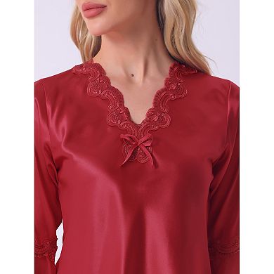 Women's Satin Pajama Set Silky Half Sleeve Shirt with Long Pajama Pant Set Soft PJ Loungewear