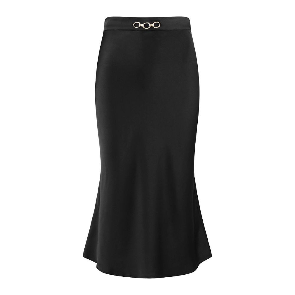 Woven Satin Waist Elastic Band Midi Skirt main image 0
