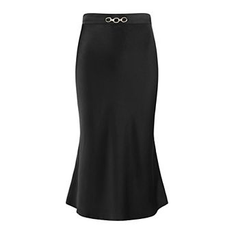 Women's Satin Skirt Elastic Waist Casual Work Flowy Midi Skirts