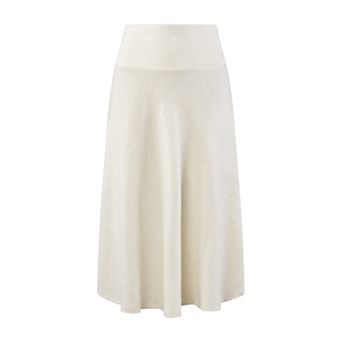 Women's Swing Skirt Elegant High Elastic Waist A-Line Midi Tweed Skirts