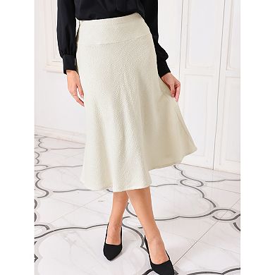 Women's Swing Skirt Elegant High Elastic Waist A-Line Midi Tweed Skirts