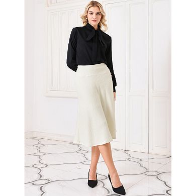 Women's Swing Skirt Elegant High Elastic Waist A-Line Midi Tweed Skirts