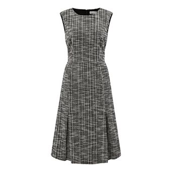 Women's Tweed Dress Round Neck Sleeveless Elegant Work A-Line Dress