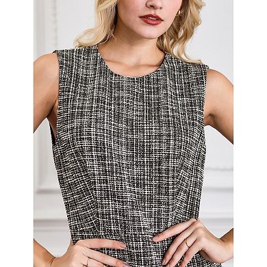 Women's Tweed Dress Round Neck Sleeveless Elegant Work A-Line Dress