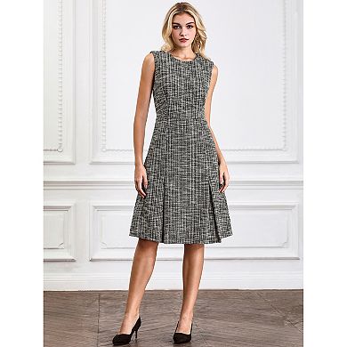 Women's Tweed Dress Round Neck Sleeveless Elegant Work A-Line Dress