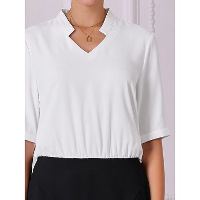 Women's Short Sleeve Work Dress Contrast Color V Neck Pencil Sheath Dresses