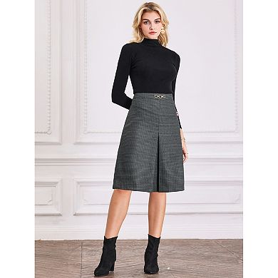 Women's Office Skirt Knee Lenght High Waist Plaid Tartan Skirt