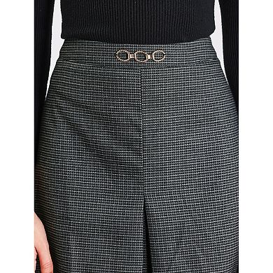 Women's Office Skirt Knee Lenght High Waist Plaid Tartan Skirt