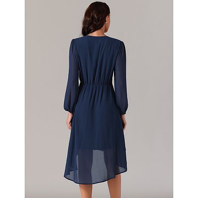 knee length dresses for ladies Chiffon V-Neck Long Sleeves Band Midi Wedding Guest Dress – LD Dress main image 1