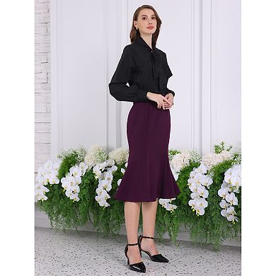 Women's Elegant Fishtail Skirt High Waist Belted Work Midi Mermaid Skirts