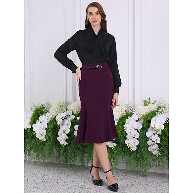 Women's Elegant Fishtail Skirt High Waist Belted Work Midi Mermaid Skirts