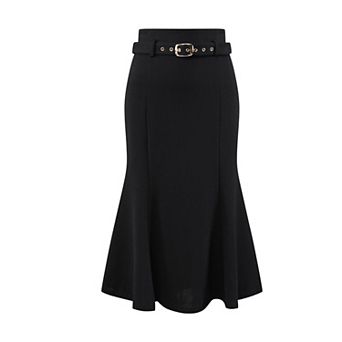 Women's Elegant Fishtail Skirt High Waist Belted Work Midi Mermaid Skirts