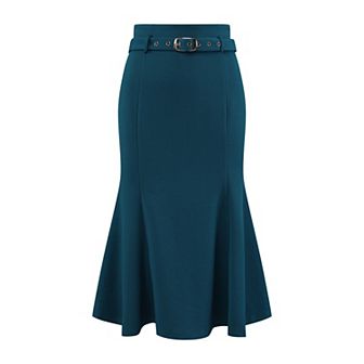 Women's Elegant Fishtail Skirt High Waist Belted Work Midi Mermaid Skirts
