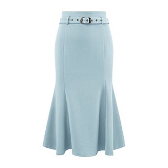 Women's Elegant Fishtail Skirt High Waist Belted Work Midi Mermaid Skirts