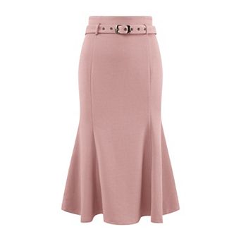 Women's Elegant Fishtail Skirt High Waist Belted Work Midi Mermaid Skirts