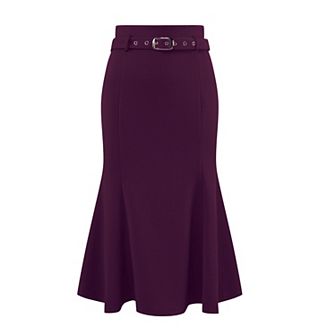 Women's Elegant Fishtail Skirt High Waist Belted Work Midi Mermaid Skirts