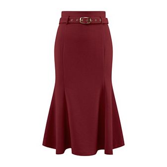 Women's Elegant Fishtail Skirt High Waist Belted Work Midi Mermaid Skirts