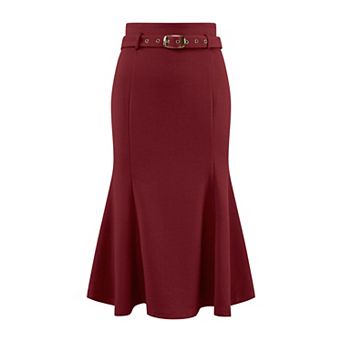 Women's Elegant Fishtail Skirt High Waist Belted Work Midi Mermaid Skirts