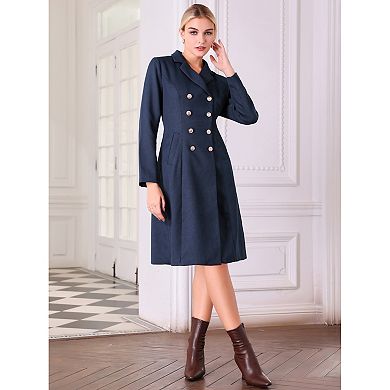 Women's Tweed Blazer Dress Collared Double Breasted A-Line Formal Work Dresses