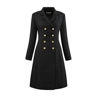 Women's Tweed Blazer Dress Collared Double Breasted A-Line Formal Work Dresses