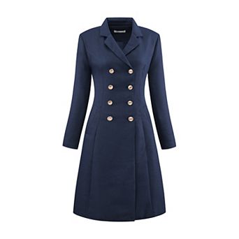 Women's Tweed Blazer Dress Collared Double Breasted A-Line Formal Work Dresses