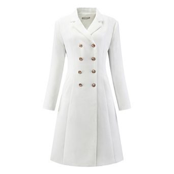 Women's Tweed Blazer Dress Collared Double Breasted A-Line Formal Work Dresses
