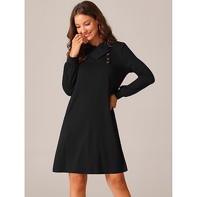 Women's Fall Casual Long Sleeve Tunic Top Dress Button Lapel Pullover Flowy Dress with Pockets