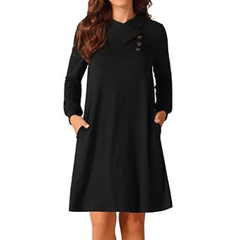 Women's Fall Casual Long Sleeve Tunic Top Dress Button Lapel Pullover Flowy Dress with Pockets