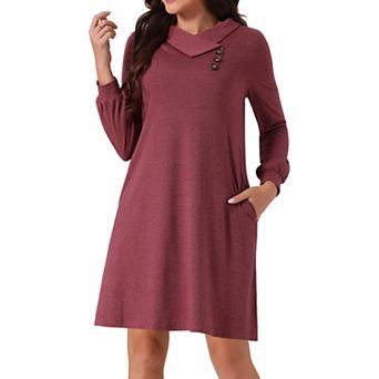 Women's Fall Casual Long Sleeve Tunic Top Dress Button Lapel Pullover Flowy Dress with Pockets