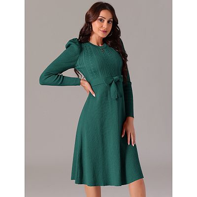 sachin and babi light blue dress Dkny Women's Ruched-Sleeve Belted Fit and Flare Midi Dress - Coastal Blue main image 1