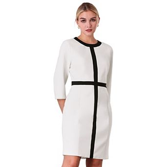 Women's Colorblock Sheath Dress Winter Contrast Color Long Sleeve Pencil Dresses
