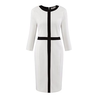 Women's Colorblock Sheath Dress Winter Contrast Color Long Sleeve Pencil Dresses