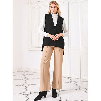 Women's Sleeveless Blazer One Button Adjustable Waist Work Office Suit Vest Jacket