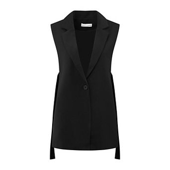 Women's Sleeveless Blazer One Button Adjustable Waist Work Office Suit Vest Jacket