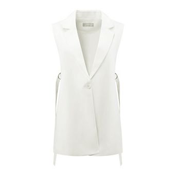 Women's Sleeveless Blazer One Button Adjustable Waist Work Office Suit Vest Jacket