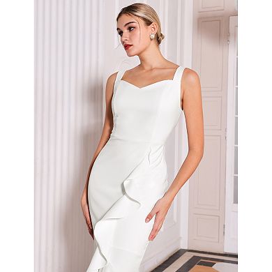 Women's Ruffled Dress Elegant Sweetheart Neck Sleeveless Midi Fishtail Dresses