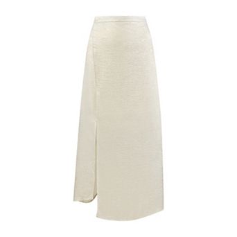 Women's Spilt Midi Skirt High Waist Shiny Shimmer Casual Work A-Line Skirts