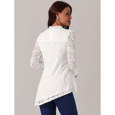 Women's Lace Tops Long Sleeve Mock Neck Asymmetric Hem Casual Elegant Blouses Shirts