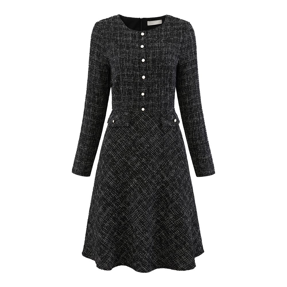 tweed dress long sleeve Gray Long-sleeved Womens Spring and Autumn High-end Fashion Office Lady Elegant High Waist Slim-fit Short Dress 240824 like trim crafted with various high Black Tweed Long Sleeve Jackie