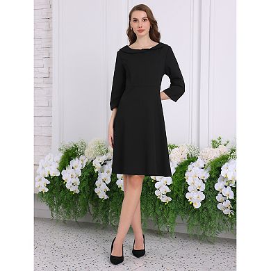 Women's Peter Pan Collar Dress 3/4 Sleeve A Line Elegant Wear to Work Dresses