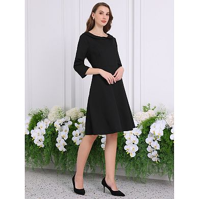 Women's Peter Pan Collar Dress 3/4 Sleeve A Line Elegant Wear to Work Dresses