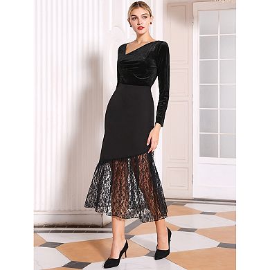 Women's Slim Fitted Top Asymmetrical Neck Casual Long Sleeve Velvet Blouse