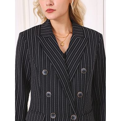 Women's Office Dressy Blazer Casual Double Breasted Striped Suit Jacket