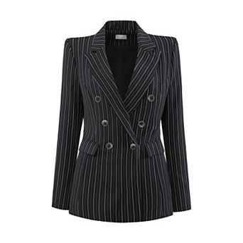 Women's Office Dressy Blazer Casual Double Breasted Striped Suit Jacket