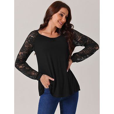 Women's Lace Long Sleeve Casual Tops Crewneck Fall Winter Blouses Shirts
