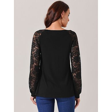 Women's Lace Long Sleeve Casual Tops Crewneck Fall Winter Blouses Shirts
