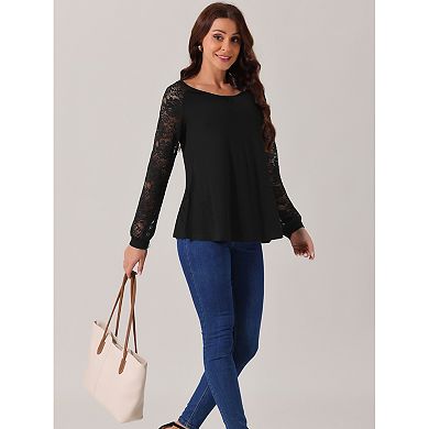 Women's Lace Long Sleeve Casual Tops Crewneck Fall Winter Blouses Shirts
